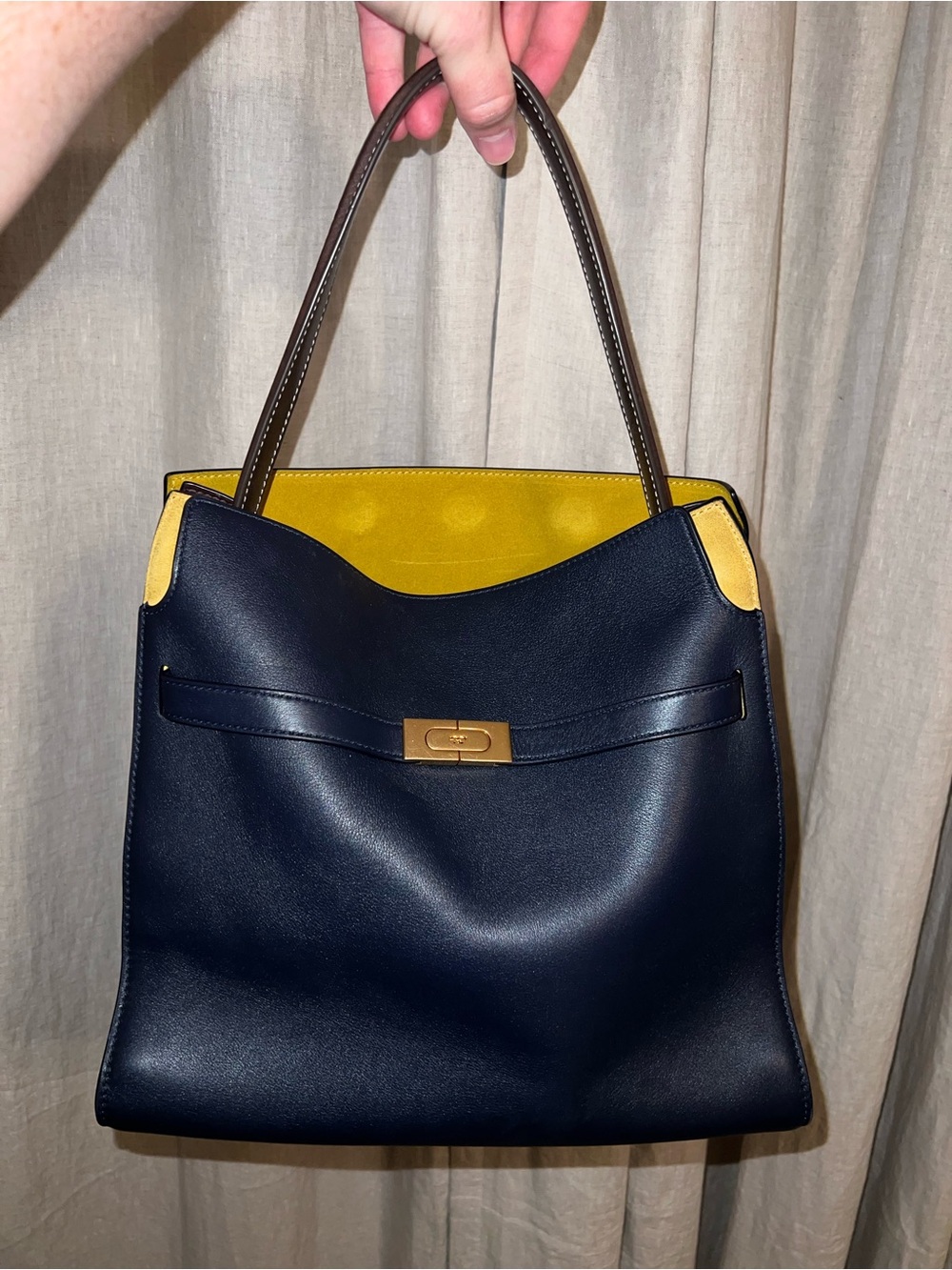 Tory Burch Lee Radziwill Double
Bag-Navy and Mustard Tote